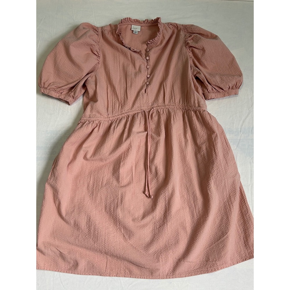 A New Day Peach 100% cotton Mini Dress Women's Small Short Puff Sleeve Pocket‎